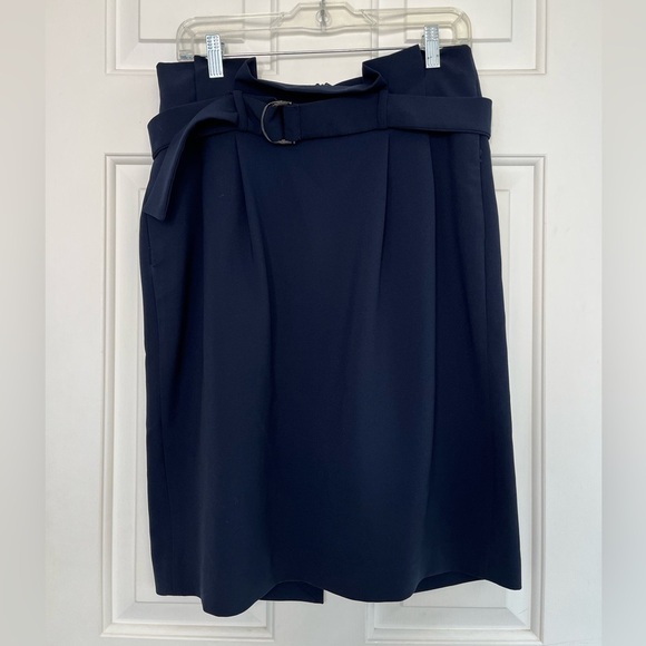 Simon Contemporaine Paperbag Waist Pleated Pencil Skirt 8 Navy Blue - Picture 2 of 13